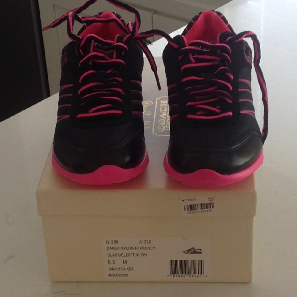 Black and Pink Coach Tennis Shoes 6.5